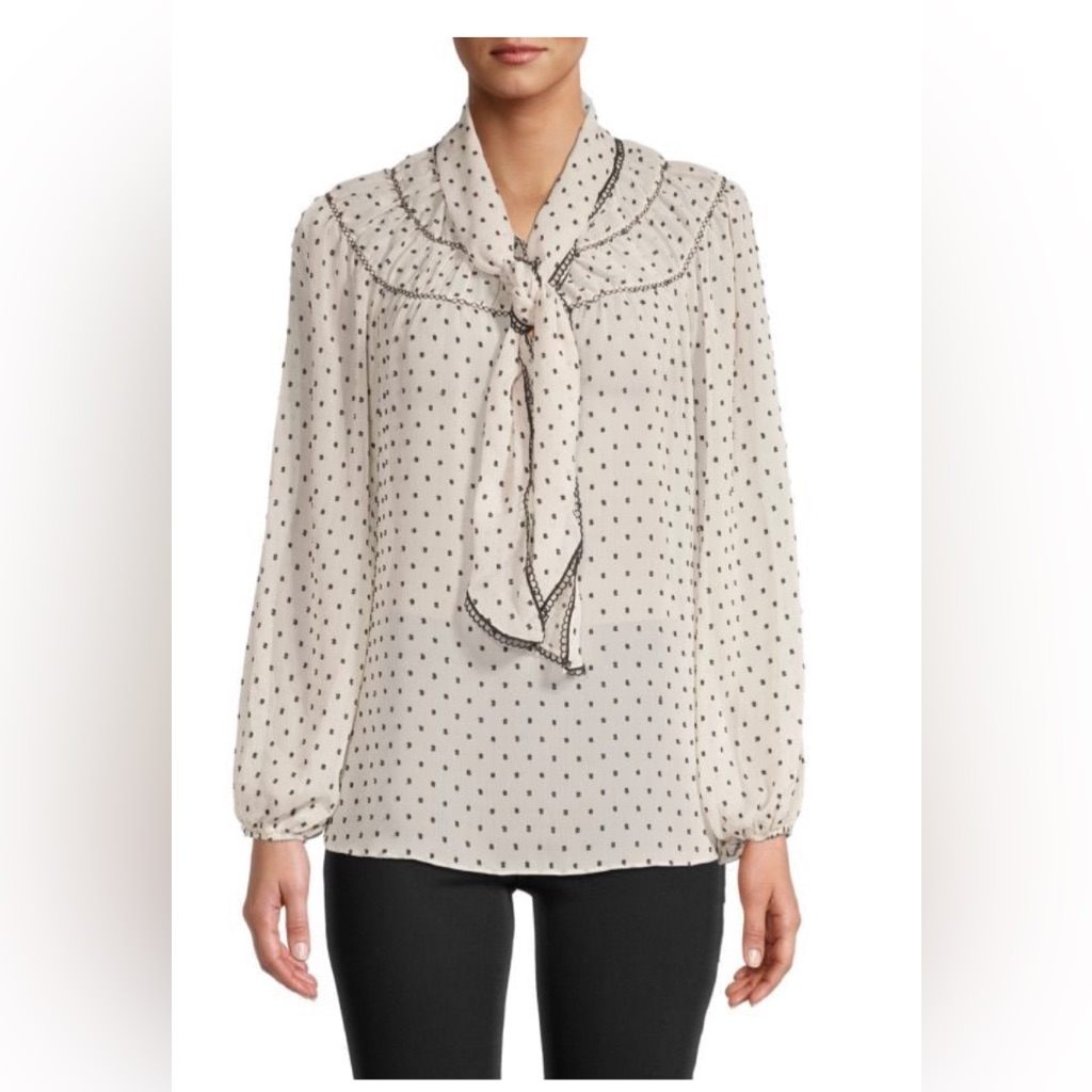 Max Studio Dot Print Smocked Tie Front Blouse
